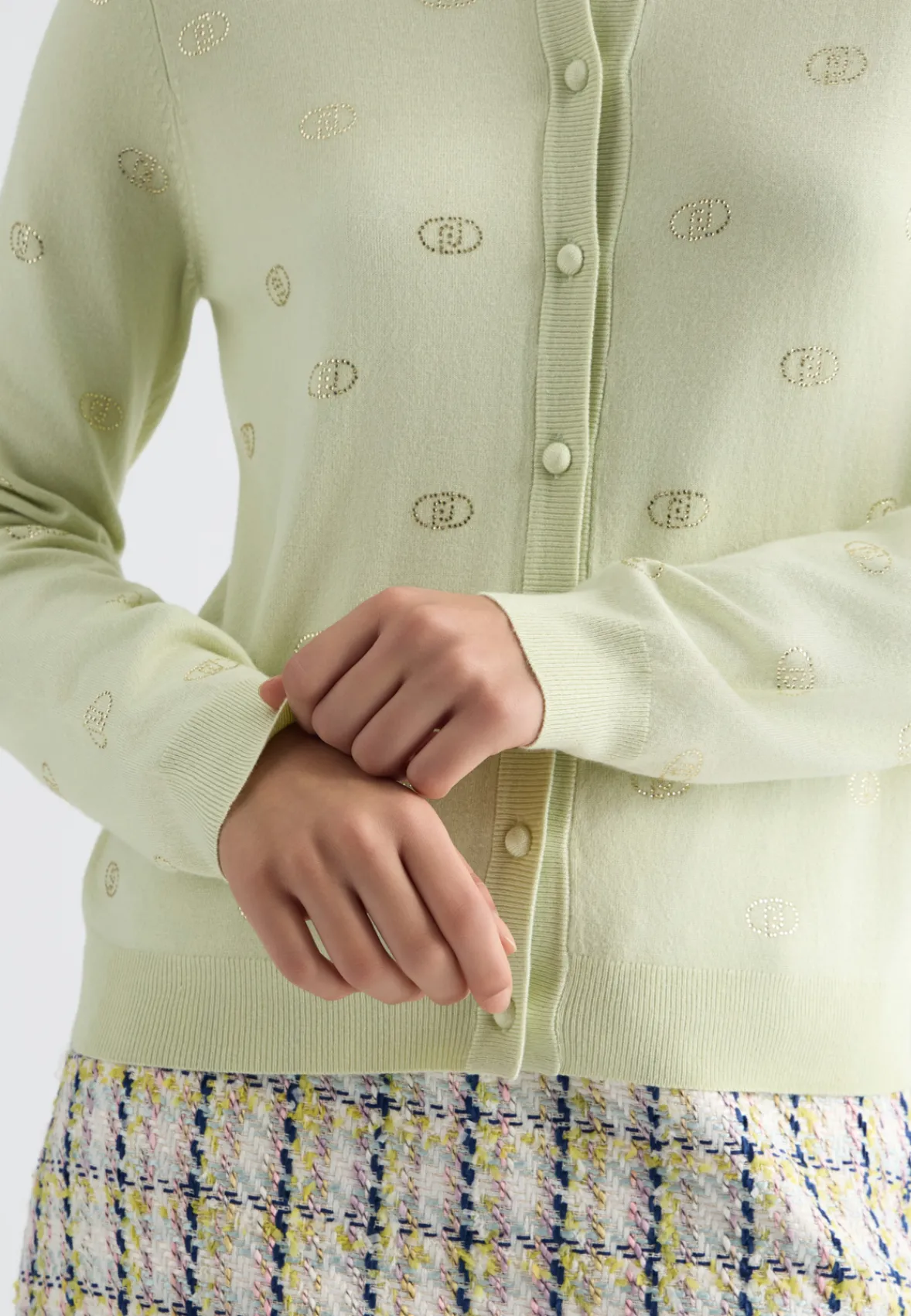 Cardigan con logo e strass
