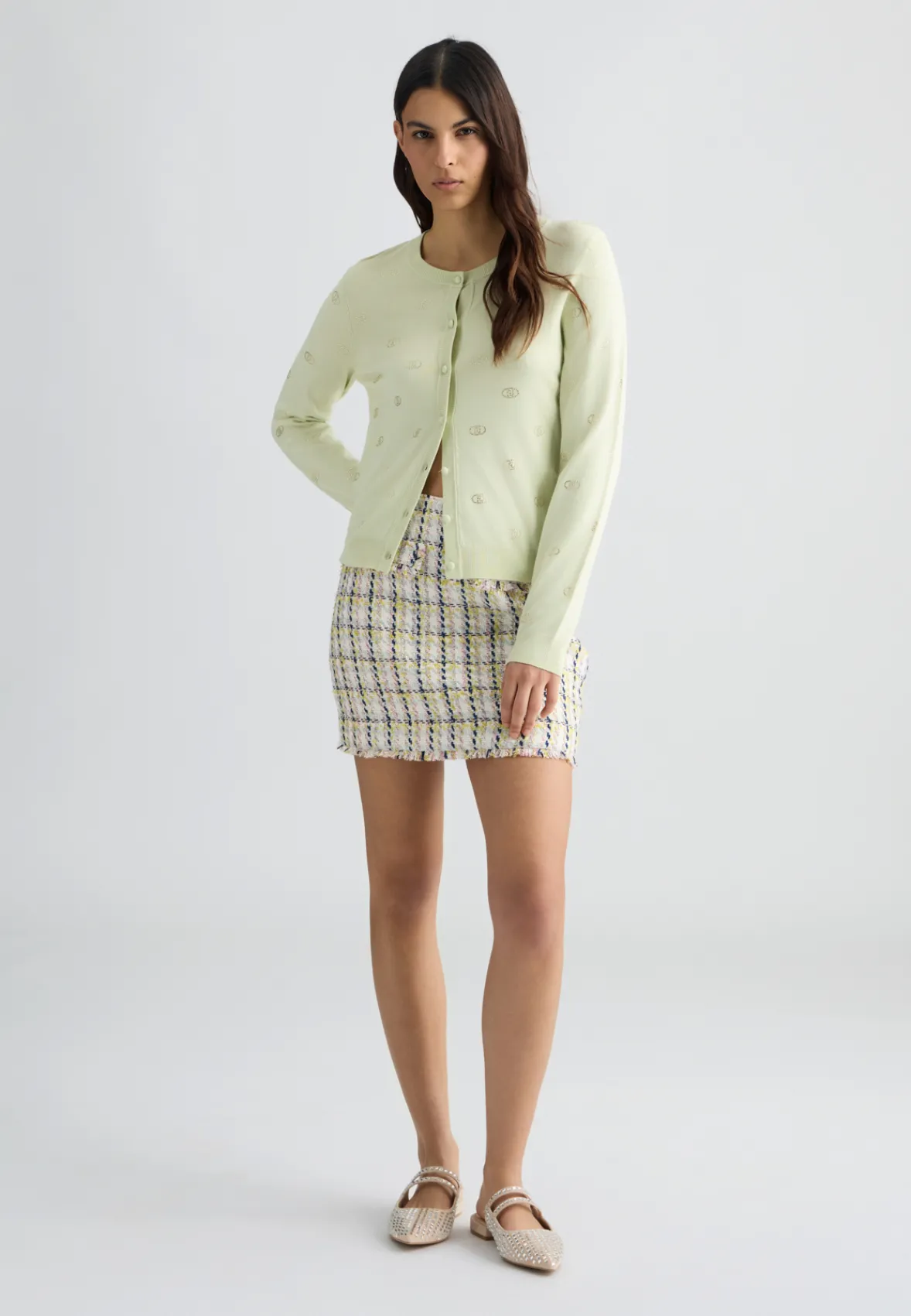 Cardigan con logo e strass