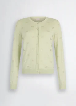 Cardigan con logo e strass
