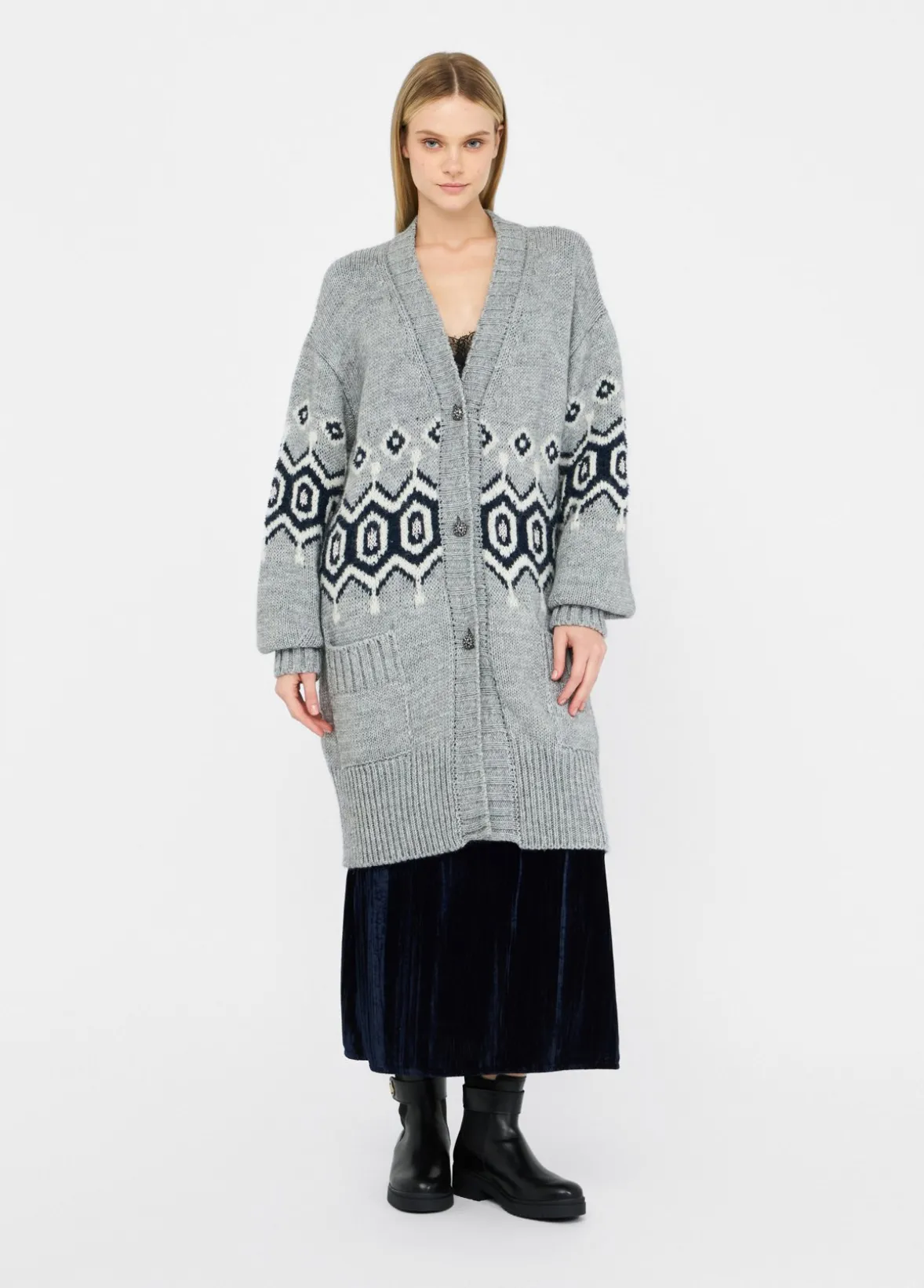Cardigan in alpaca e lana jacquard