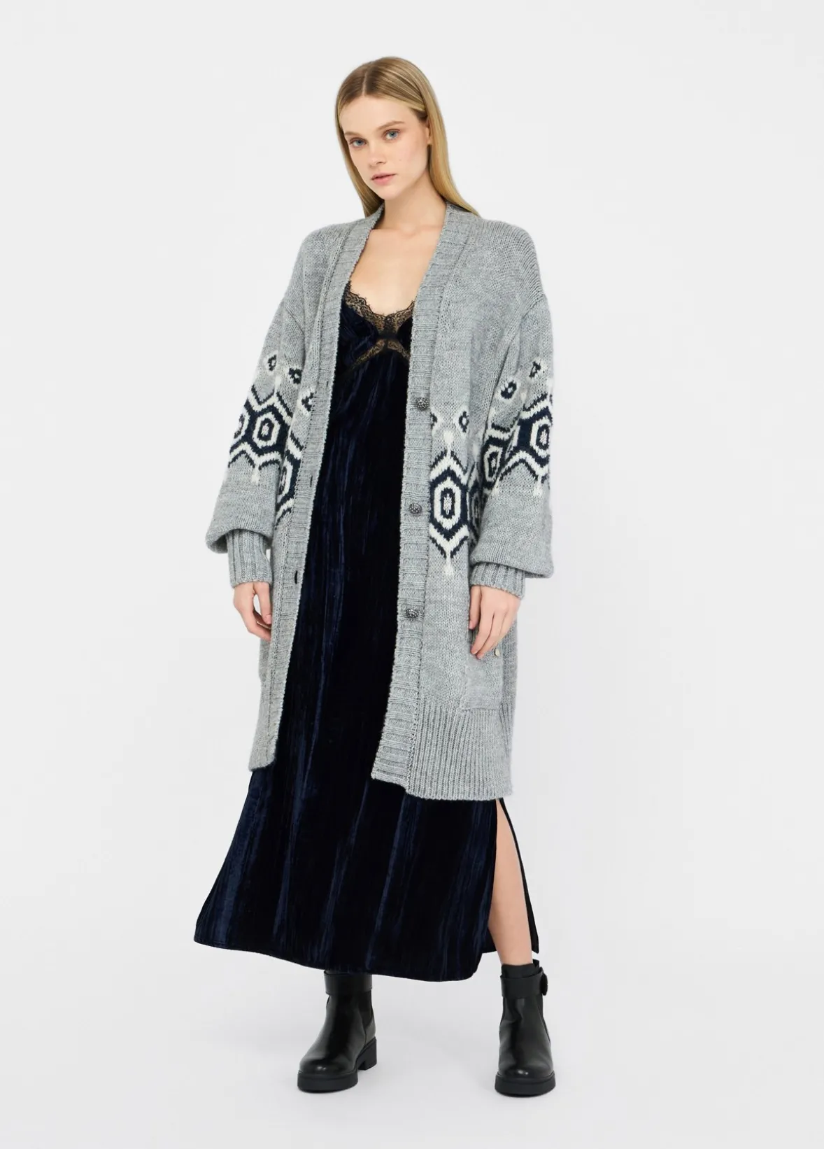 Cardigan in alpaca e lana jacquard