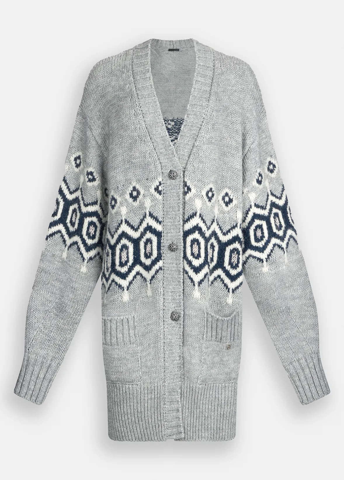 Cardigan in alpaca e lana jacquard