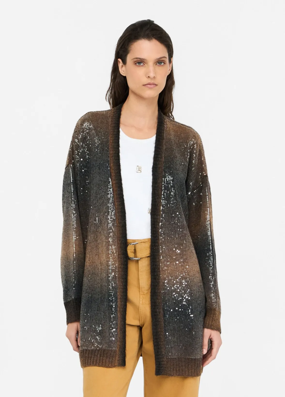 Cardigan lungo con paillettes