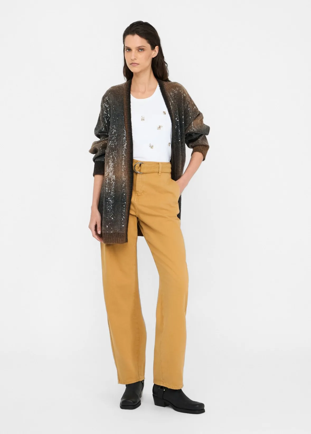Cardigan lungo con paillettes