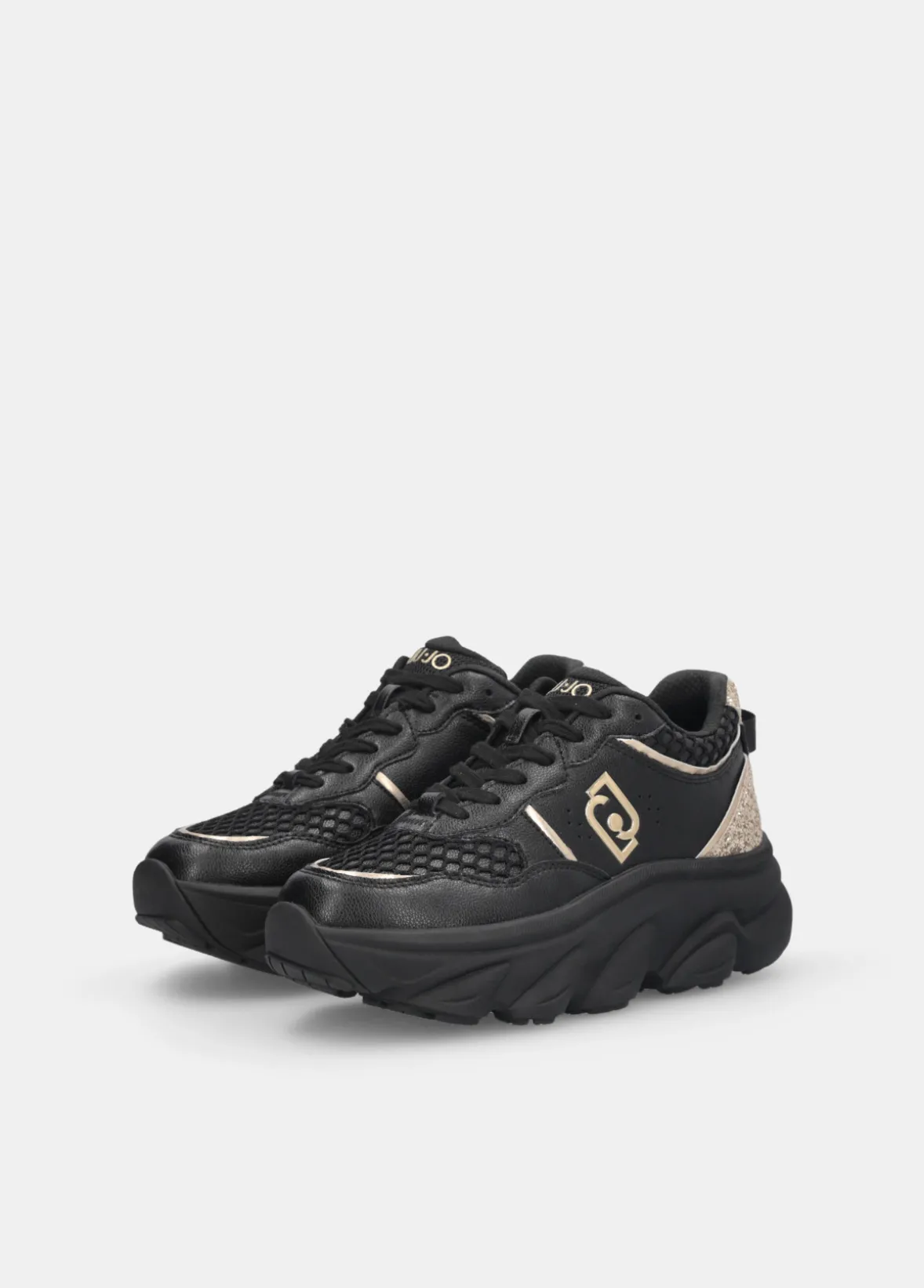 Chuncky sneakers in pelle e glitter