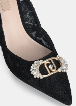 Décolleté in pizzo con logo gioiello