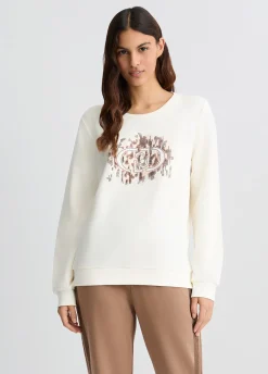 Felpa con logo animalier e strass