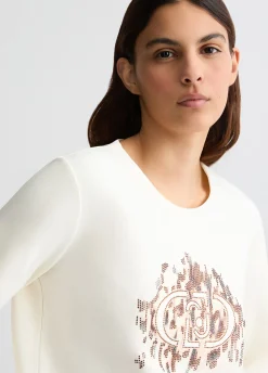 Felpa con logo animalier e strass