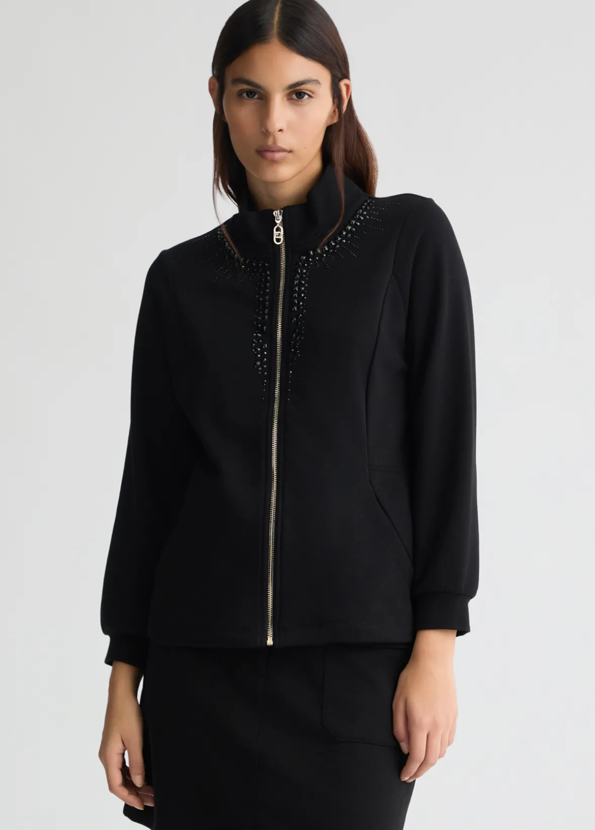 Felpa con zip e strass