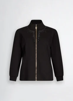Felpa con zip e strass
