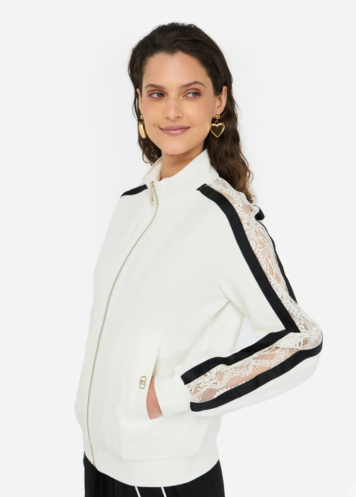 Felpa in cotone con pizzo