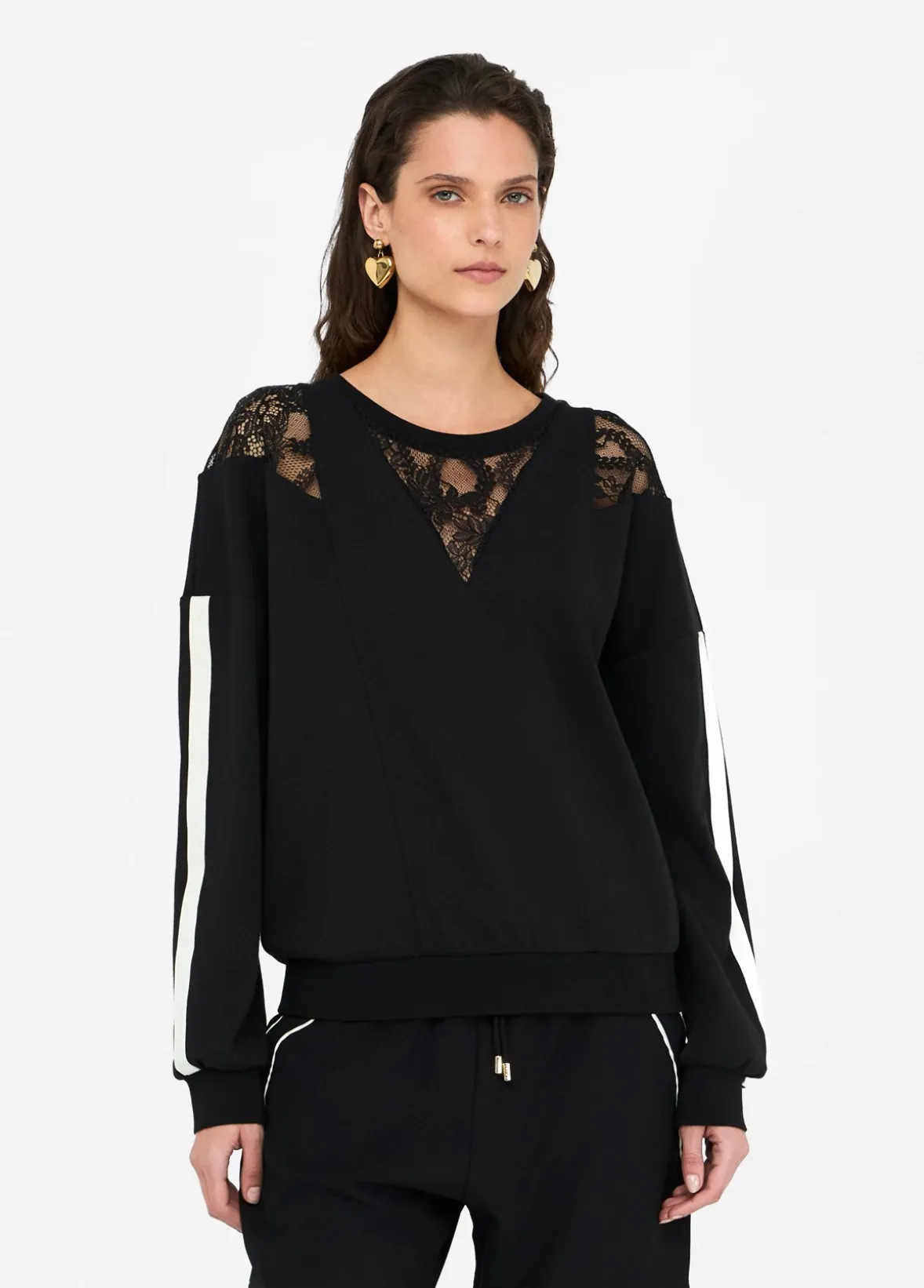 Felpa in cotone con pizzo