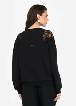 Felpa in cotone con pizzo