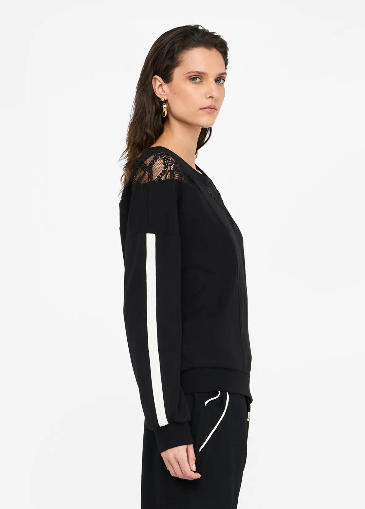 Felpa in cotone con pizzo