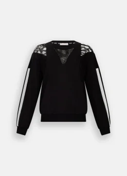 Felpa in cotone con pizzo