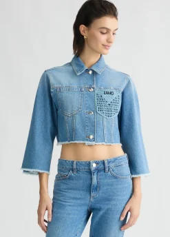 Giacca cropped in denim