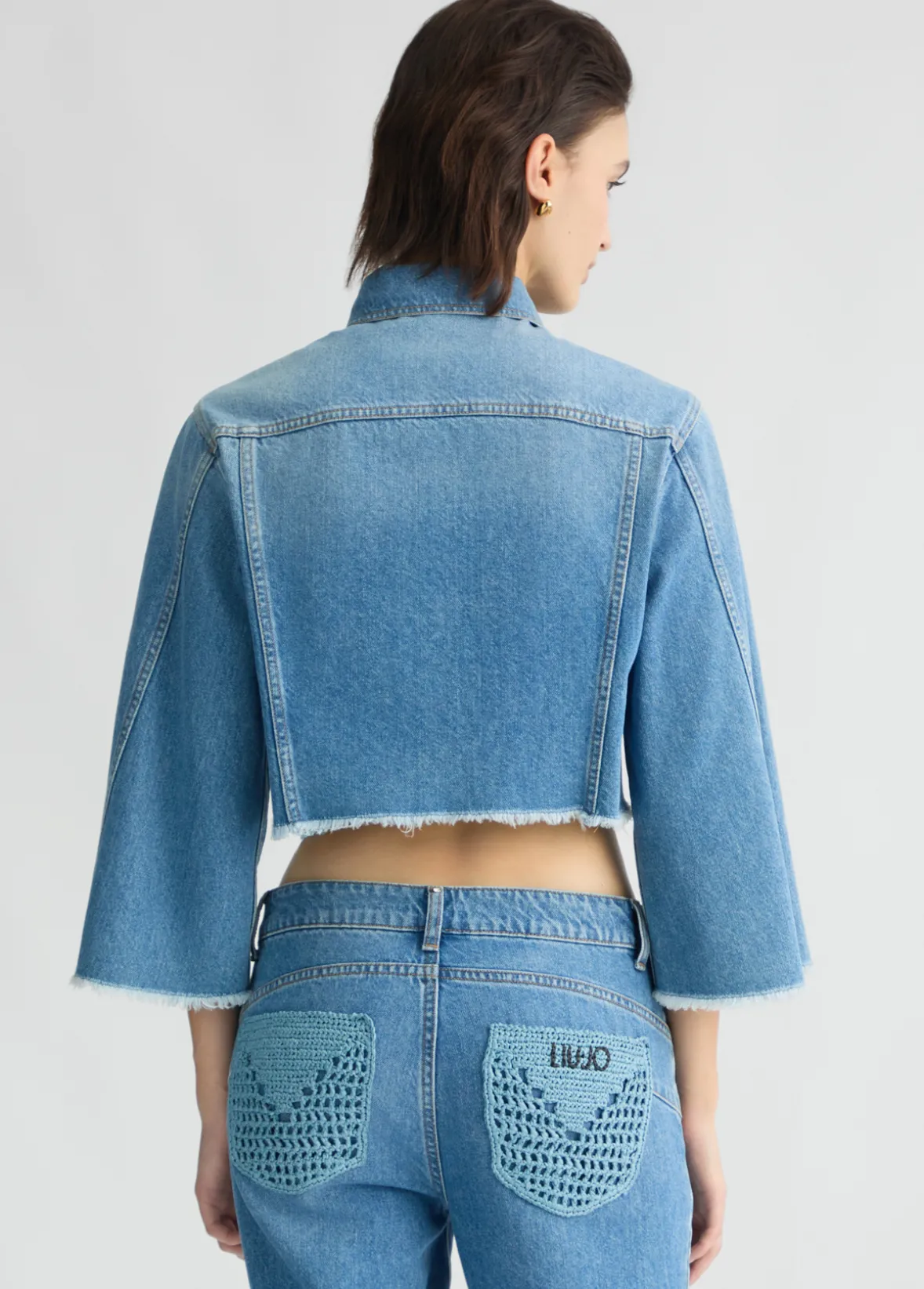 Giacca cropped in denim