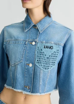 Giacca cropped in denim