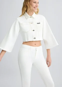 Giacca cropped in denim