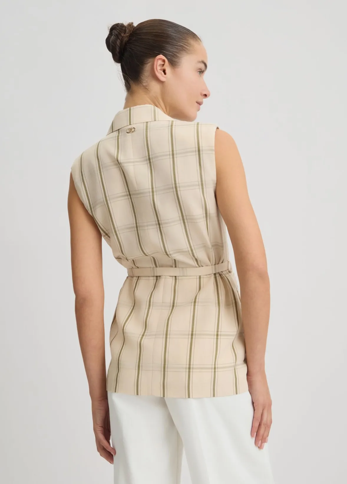 Gilet in misto lino check
