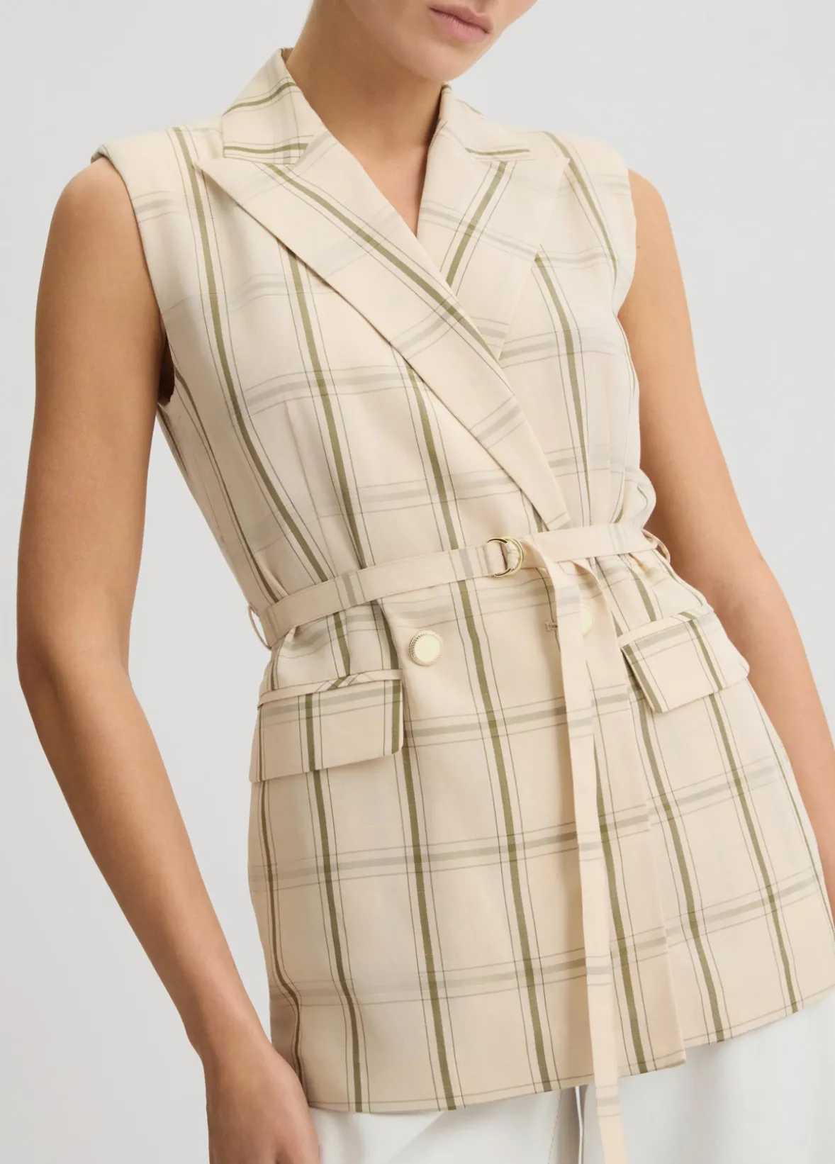Gilet in misto lino check