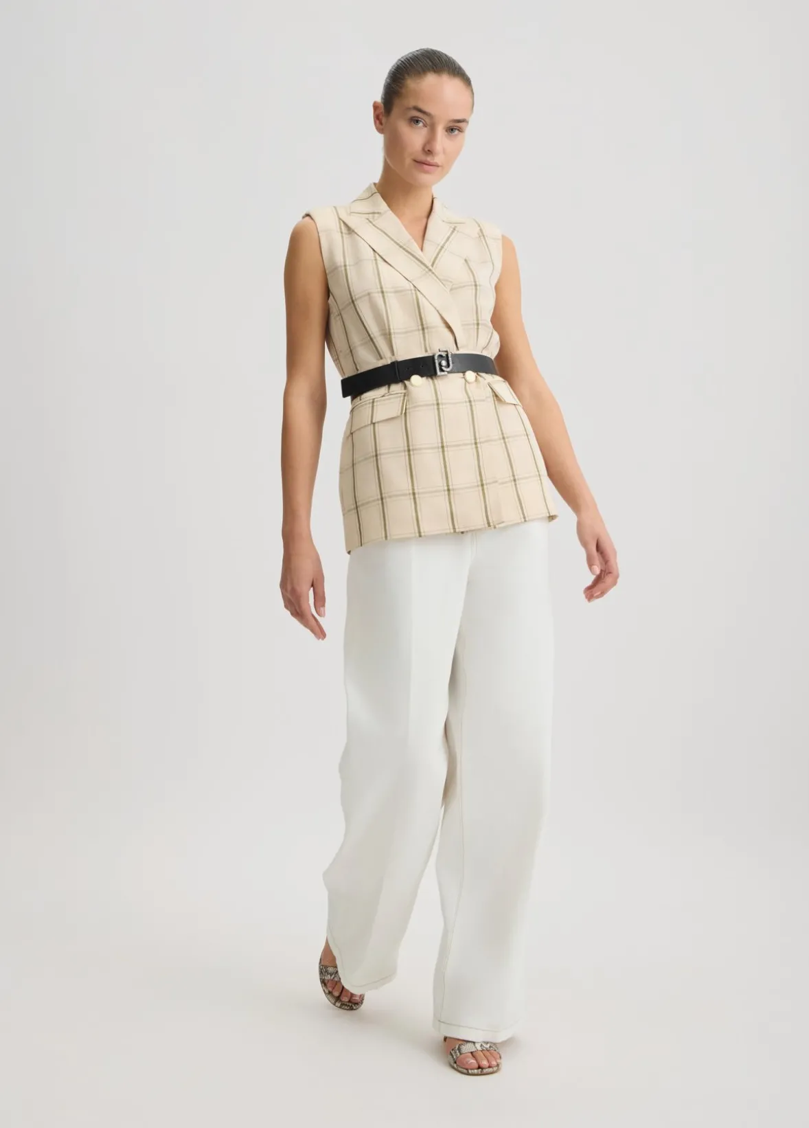 Gilet in misto lino check