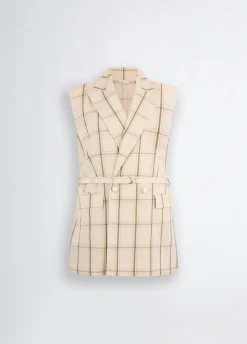 Gilet in misto lino check