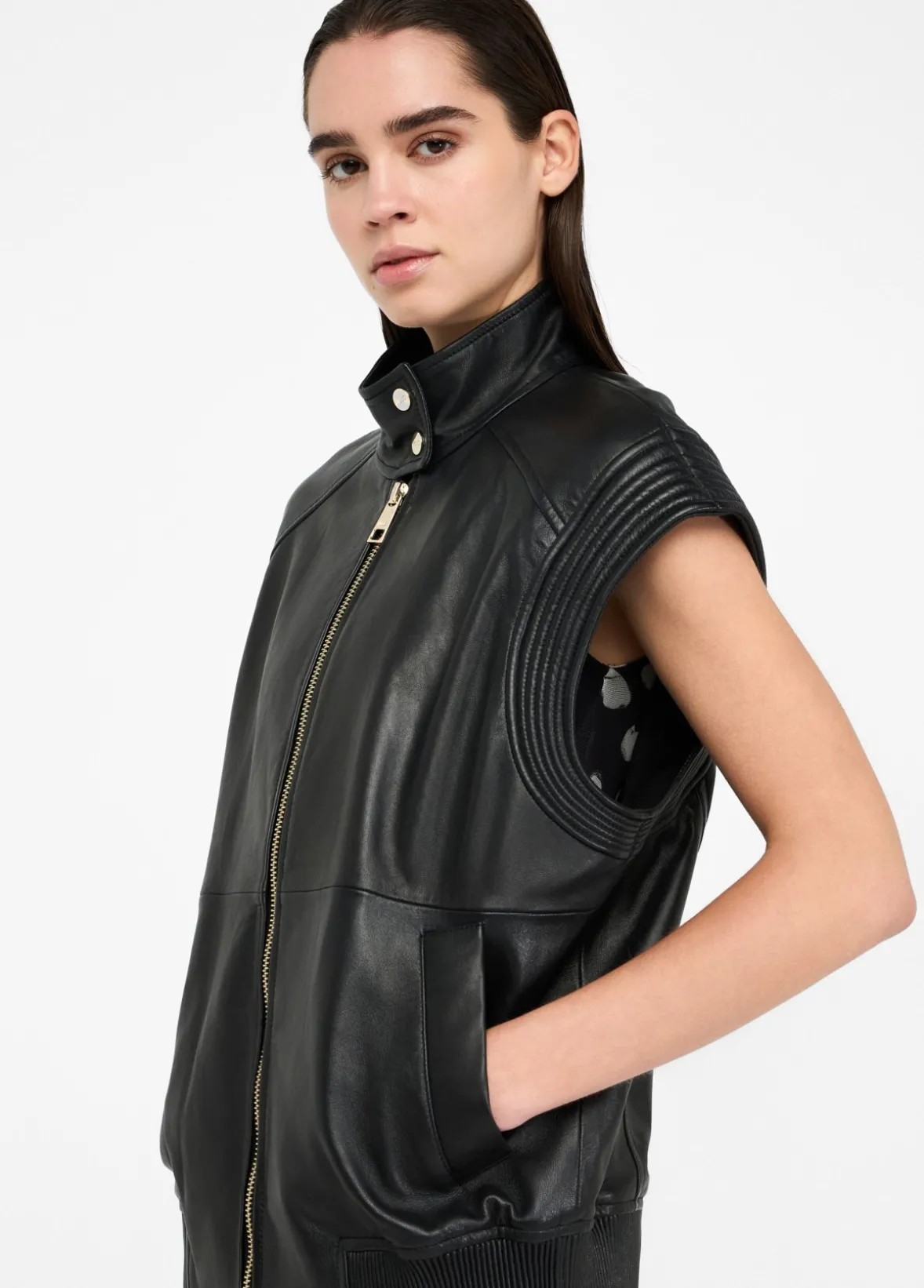 Gilet oversize in pelle
