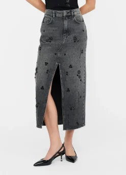 Gonna in denim con strass