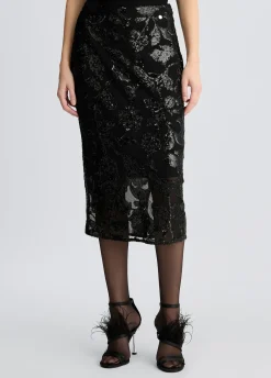 Gonna longuette in tulle ricamato