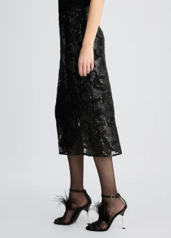Gonna longuette in tulle ricamato