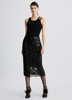 Gonna longuette in tulle ricamato