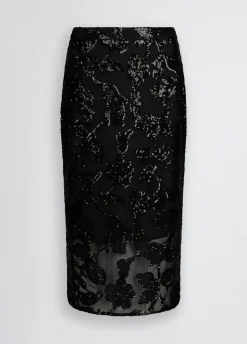 Gonna longuette in tulle ricamato
