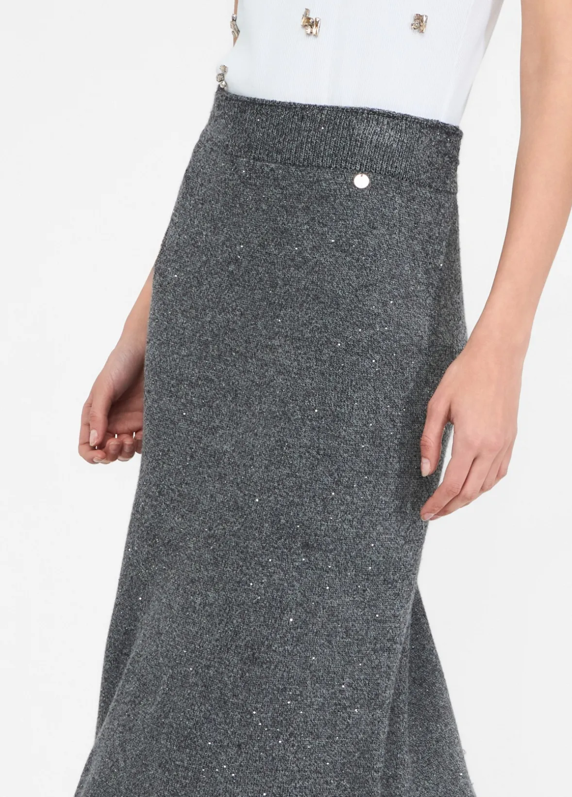 Gonna midi in maglia con paillettes