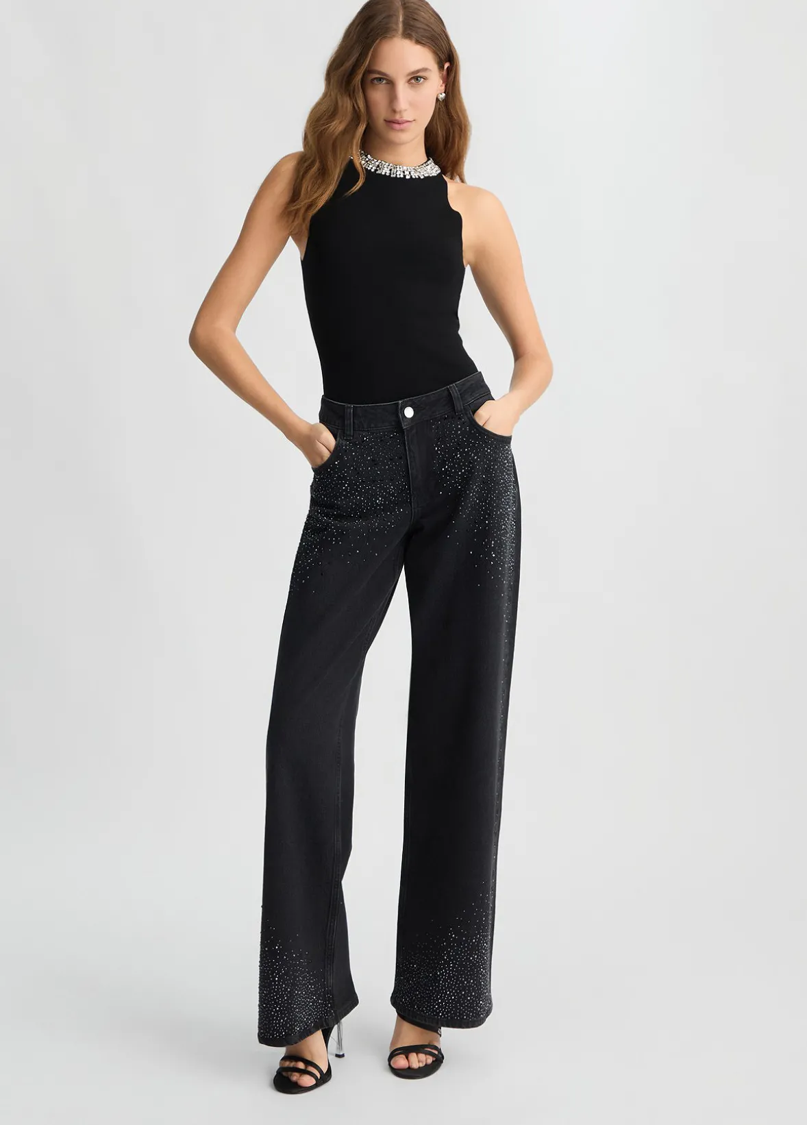 Jeans baggy con strass