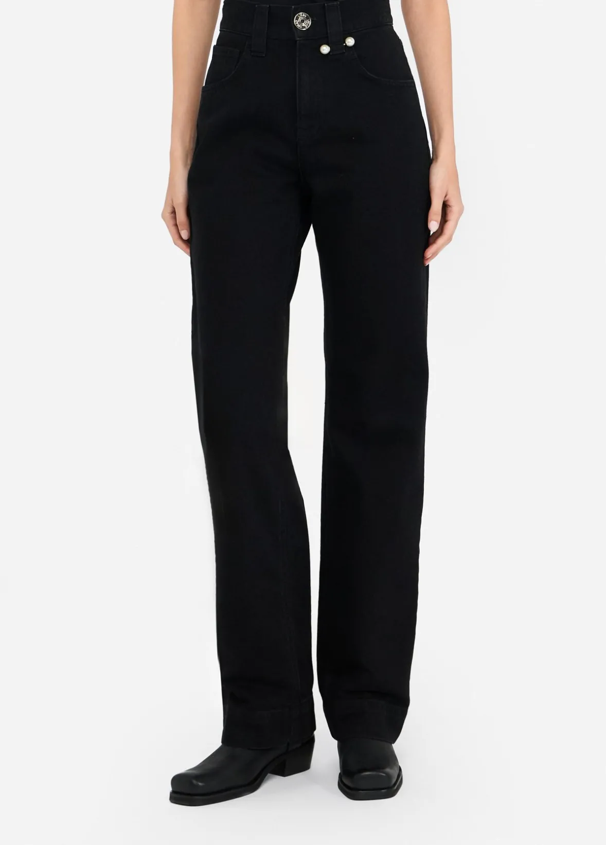 Jeans straight con perle gioiello