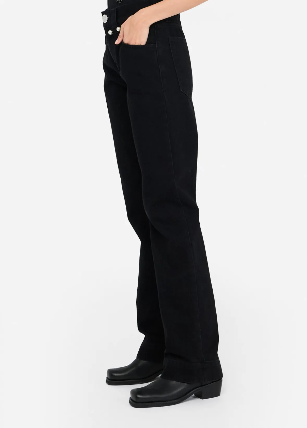 Jeans straight con perle gioiello