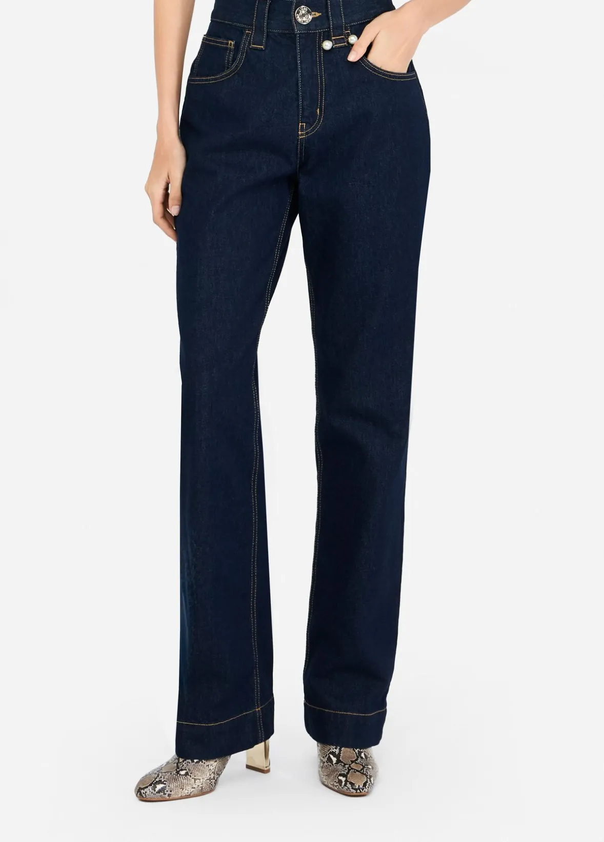 Jeans straight con perle gioiello