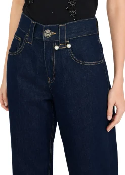 Jeans straight con perle gioiello