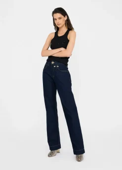 Jeans straight con perle gioiello