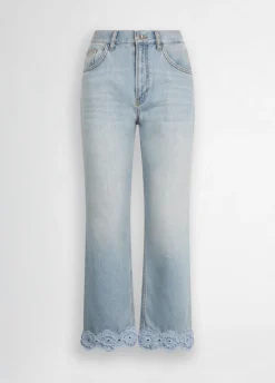 Jeans straight con ricamo crochet