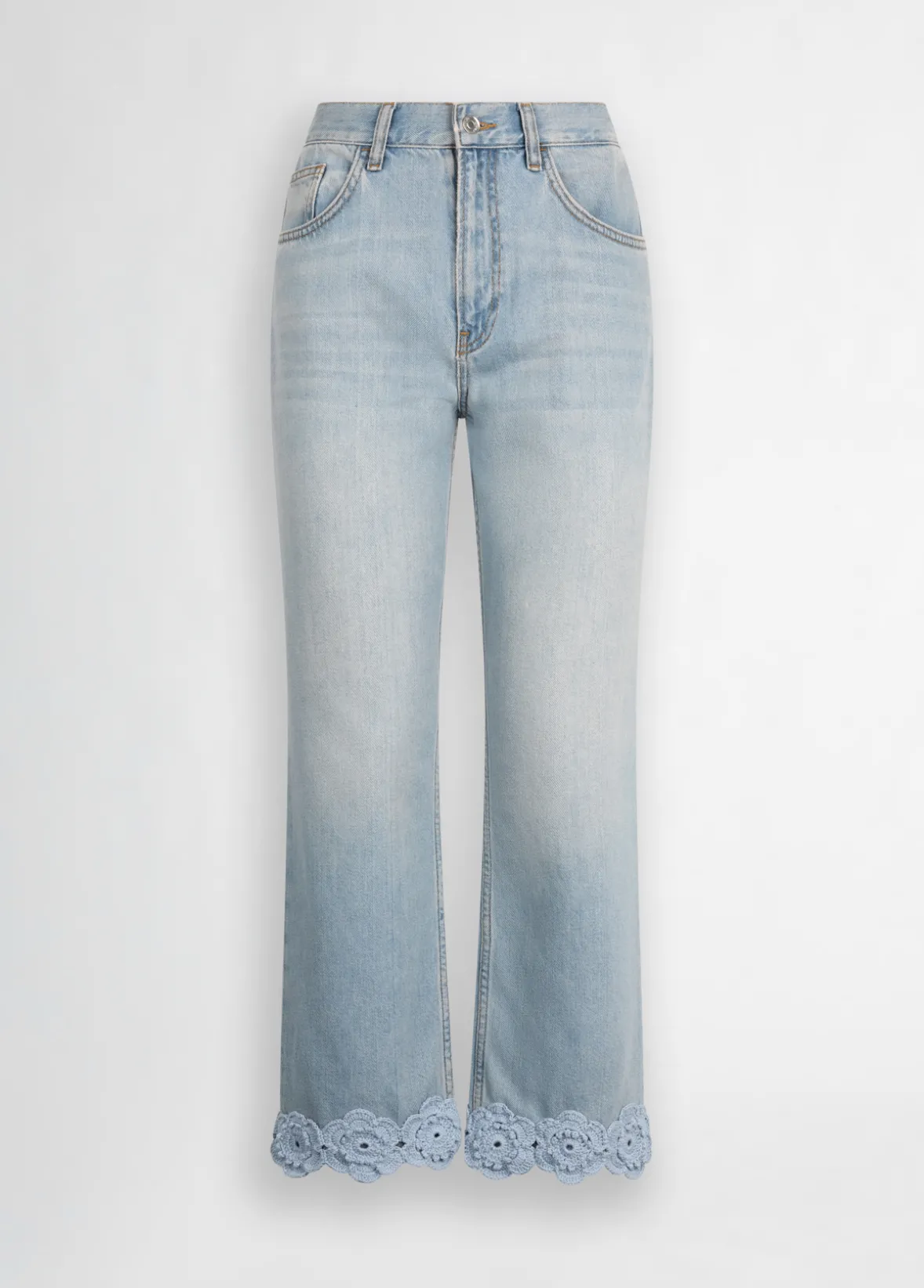 Jeans straight con ricamo crochet