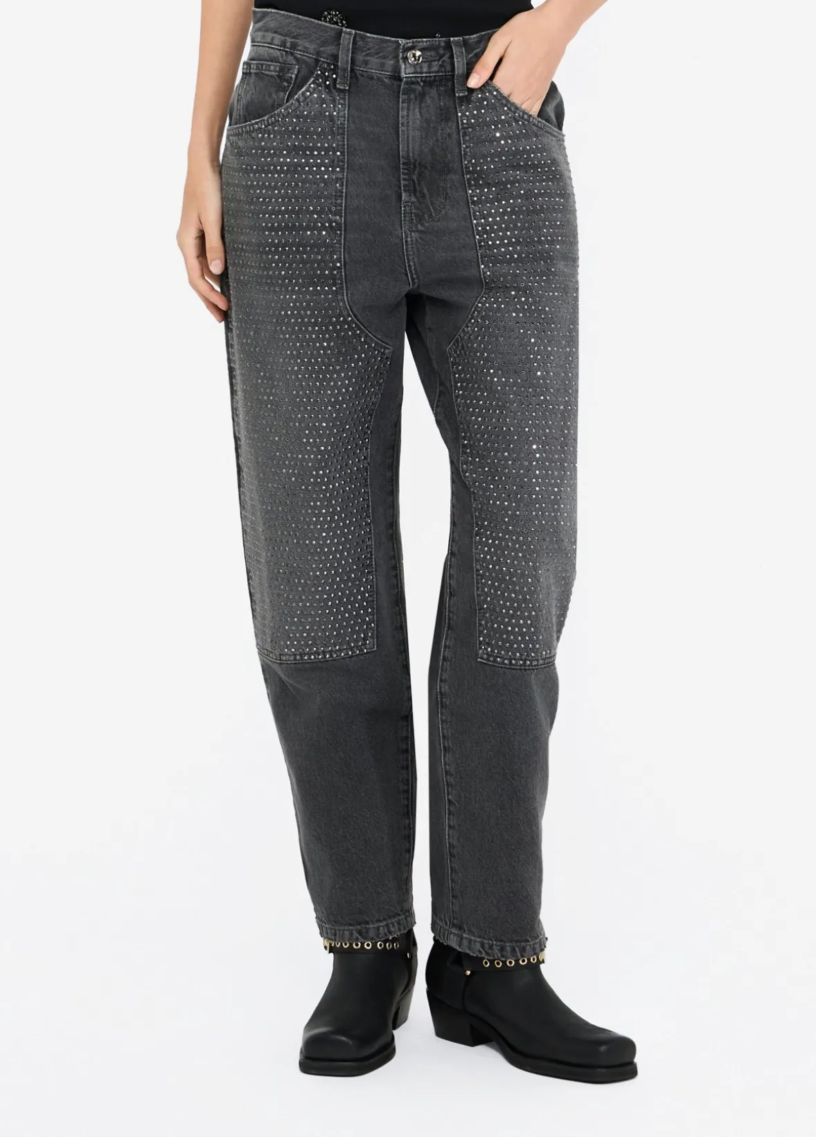 Jeans straight con strass