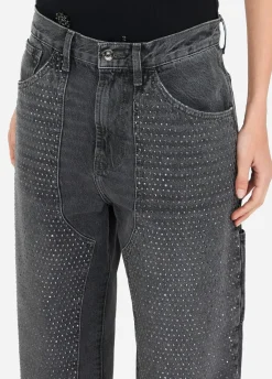 Jeans straight con strass
