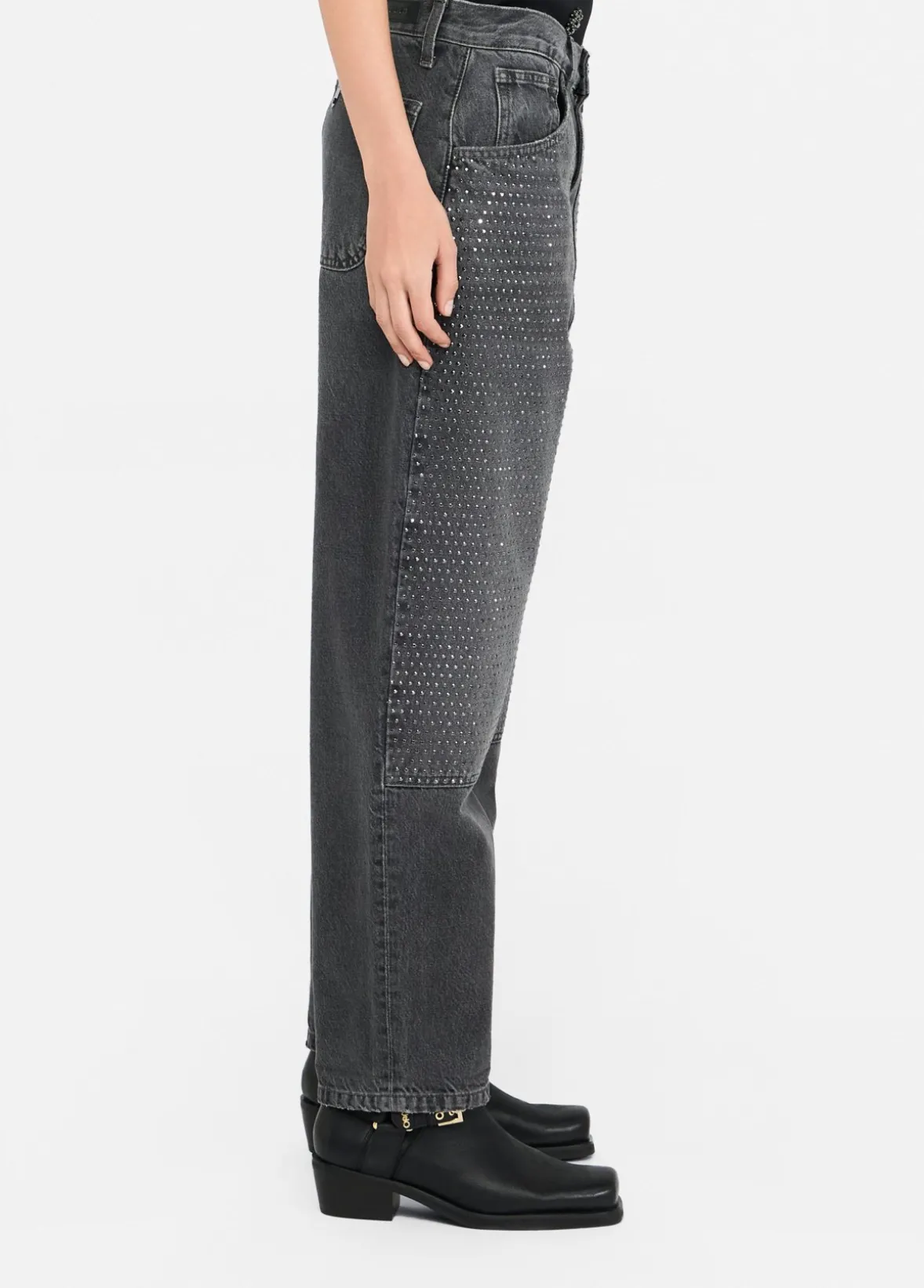 Jeans straight con strass