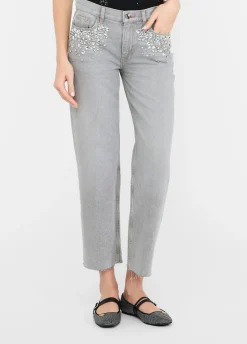 Jeans straight con strass