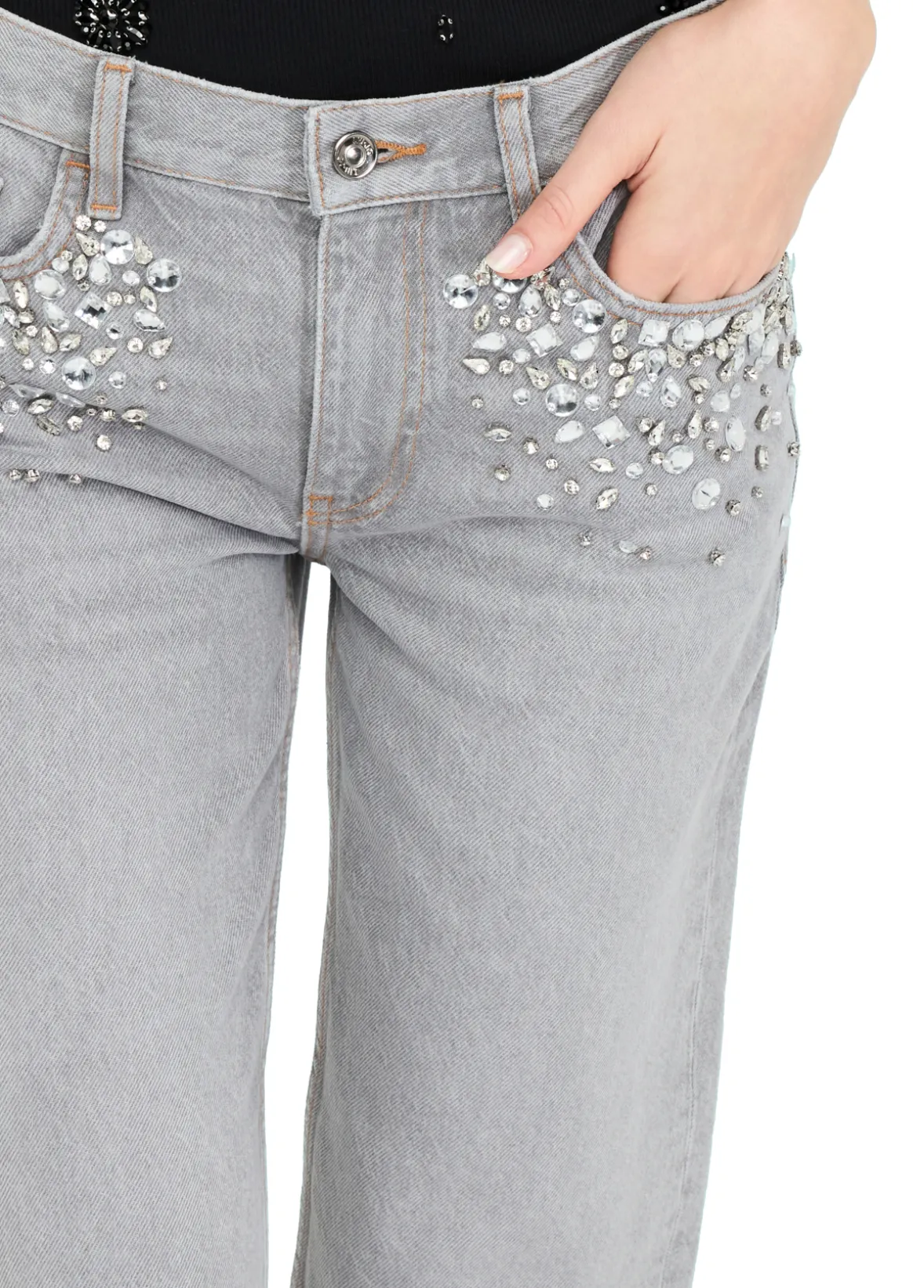 Jeans straight con strass