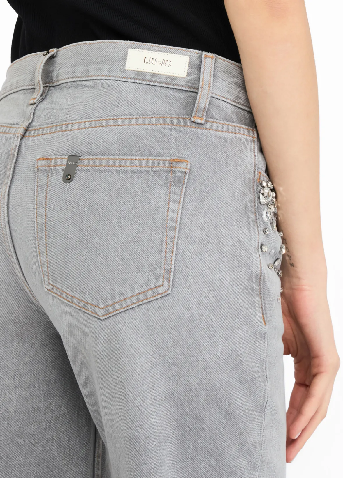 Jeans straight con strass