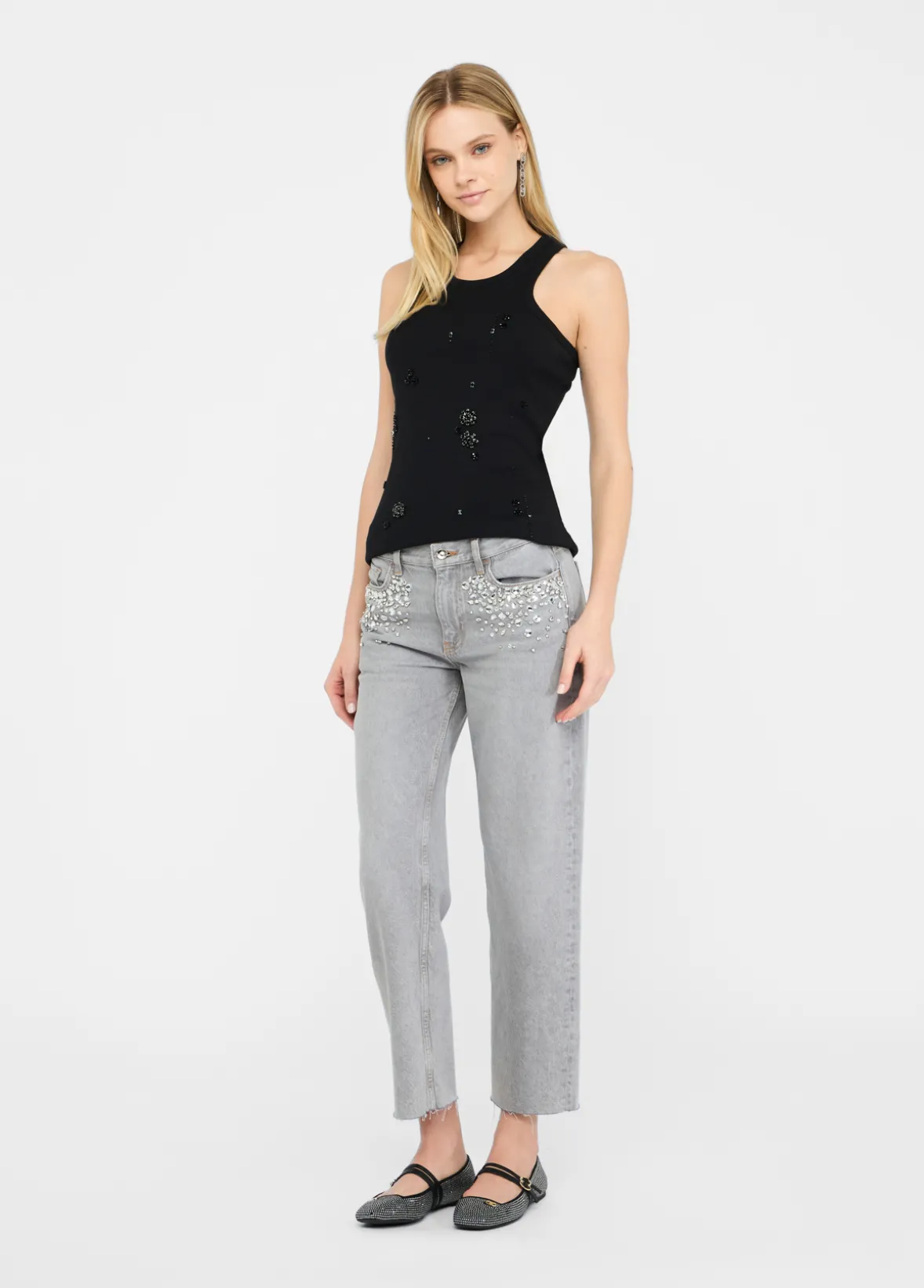 Jeans straight con strass