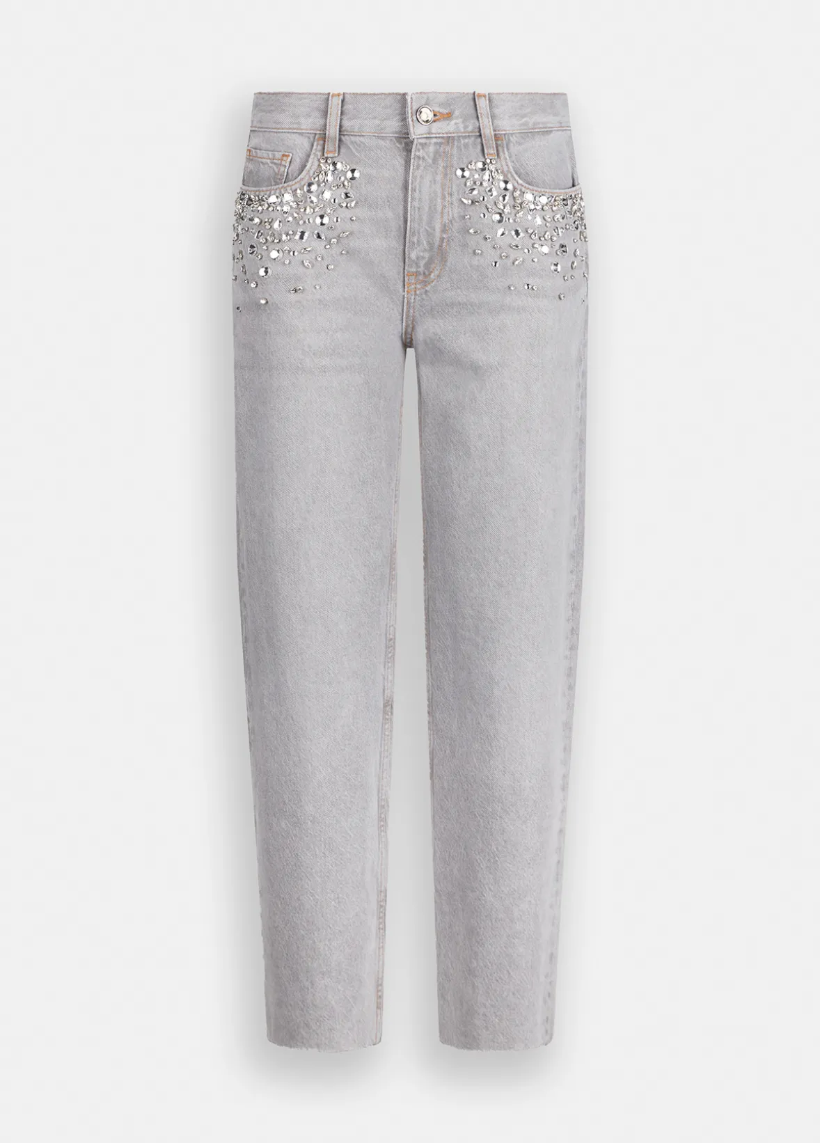 Jeans straight con strass